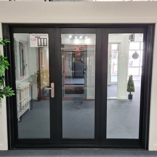 Aluminium 3 Panel Bi Fold French Door Black, White, Timber Effect
