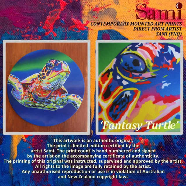 Fantasy Turtle Original Art, Limited Edition on Fabric, Wood Mounted