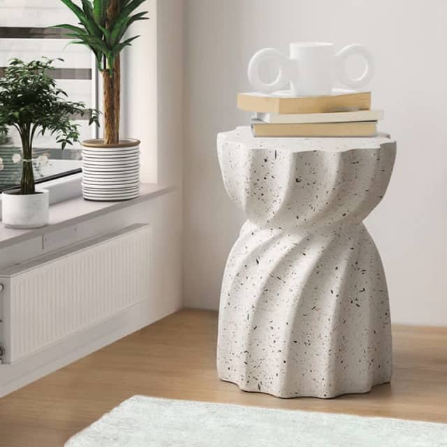 Levede Side Table Terrazzo Hourglass Shape Magnesia Stool Stone Style