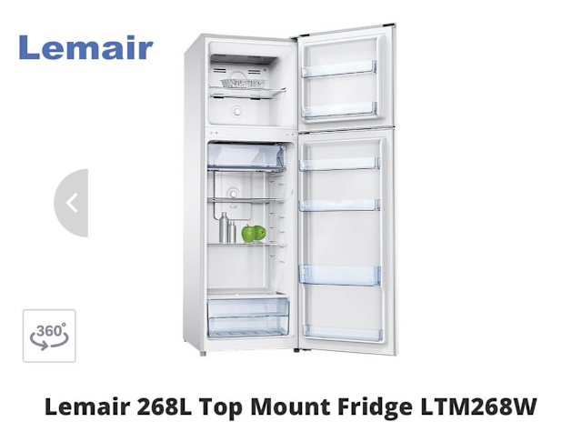 lemair 268l top mount fridge