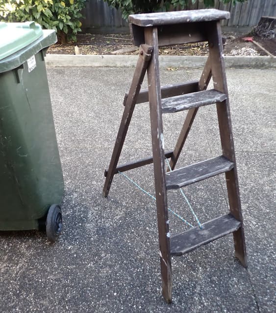 Old Step Ladder for use as garden decoration stand for potted plants
