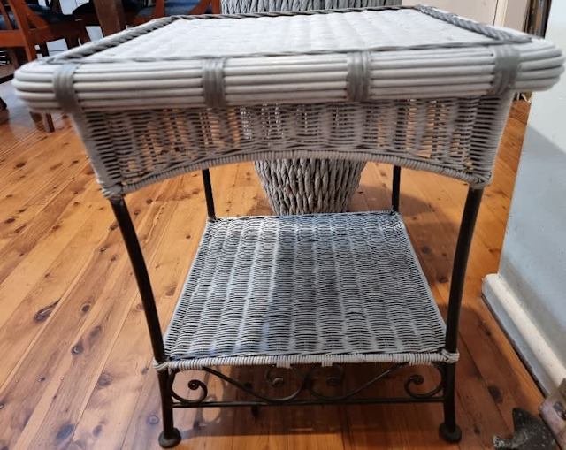 Boho/ Hamptons newly re painted wicker & steel 2 tier coffee table