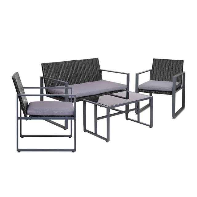Gardeon 4 PCS Outdoor Sofa Set Rattan Furniture Glass Top Table Chair