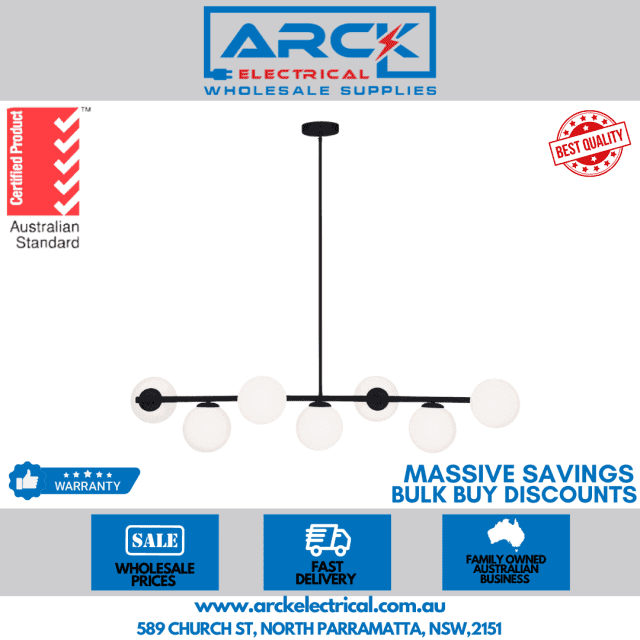 PRESTON 7 LIGHT BLACK AND OPAL GLASS BAR CEILING PENDANT MPLS031BLK Ceiling Lights Gumtree