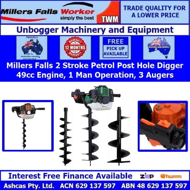Millers Falls TWM 1 Man Post Hole Digger 49cc 2 Stroke 3 Free Augers