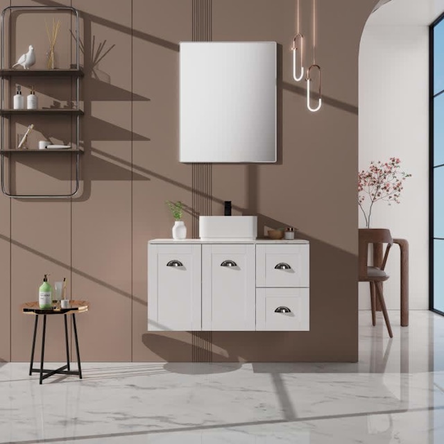 Hampton 900mm Wall Hung Vanity Unit & Basin With Stone Benchtop