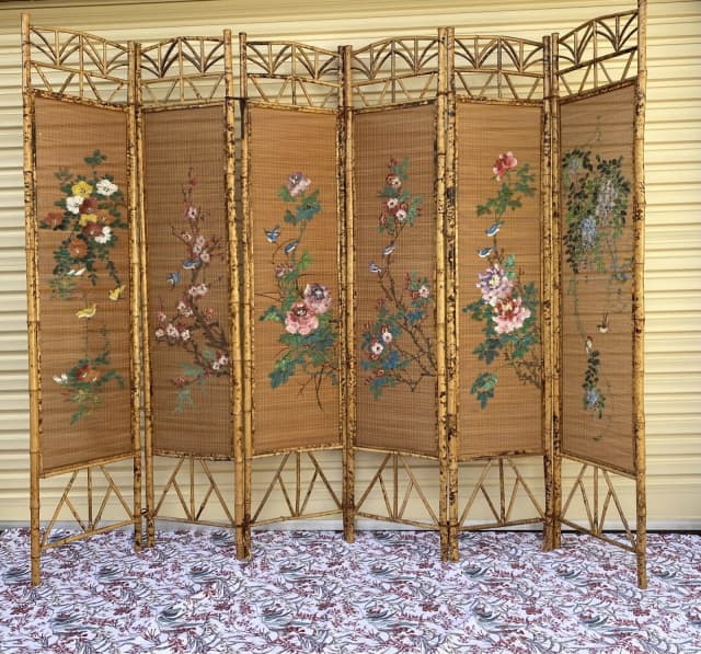 Vintage Cane Room Divider / Bamboo Oriental Privacy Screen Other Home