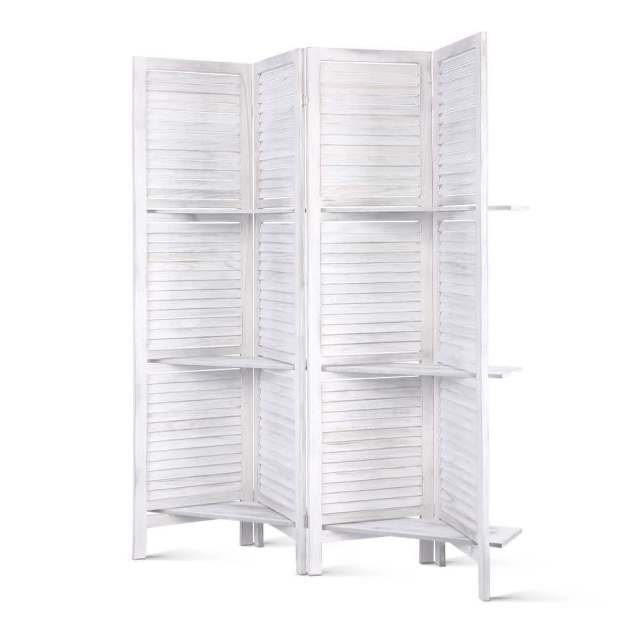 4 Panel Room Divider Screen 163x170cm Shelf White Other Furniture in