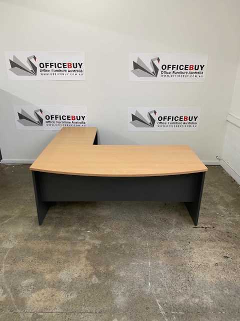 L-Shape Desk and Return with Curved Front-Beech and Black-1800 x 1800 ...