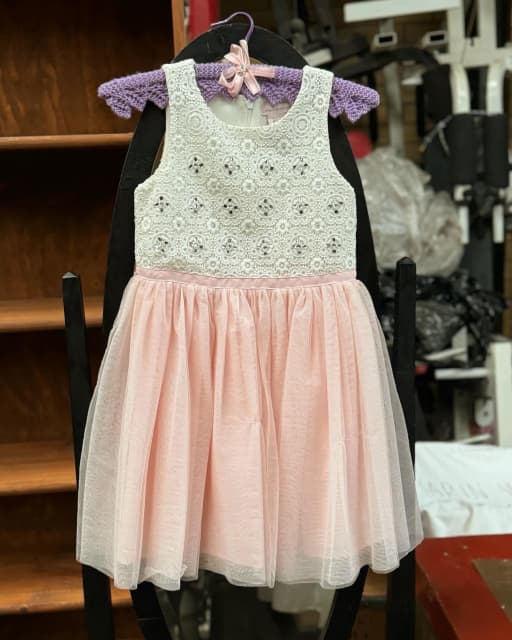 Kids Dusty Rose Lace Body Tulle A Line Dress by Catherine