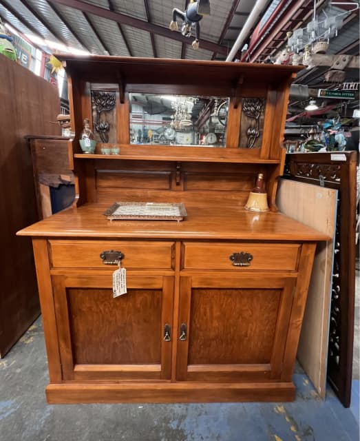 1920s Kauri Pine Dresser w/ Bevelled Mirror & ornate Copper inserts ...