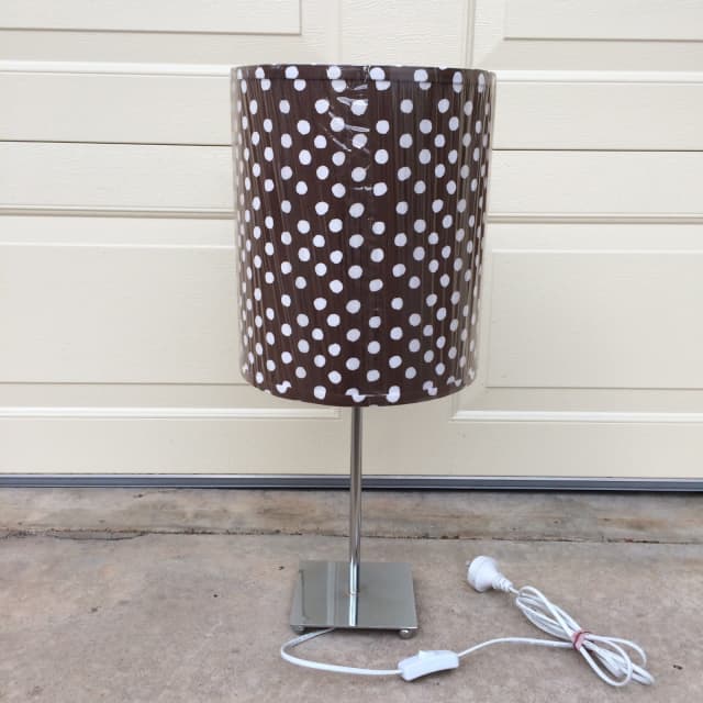 Table Lamp with brown & white polka dot fabric shade Table & Desk