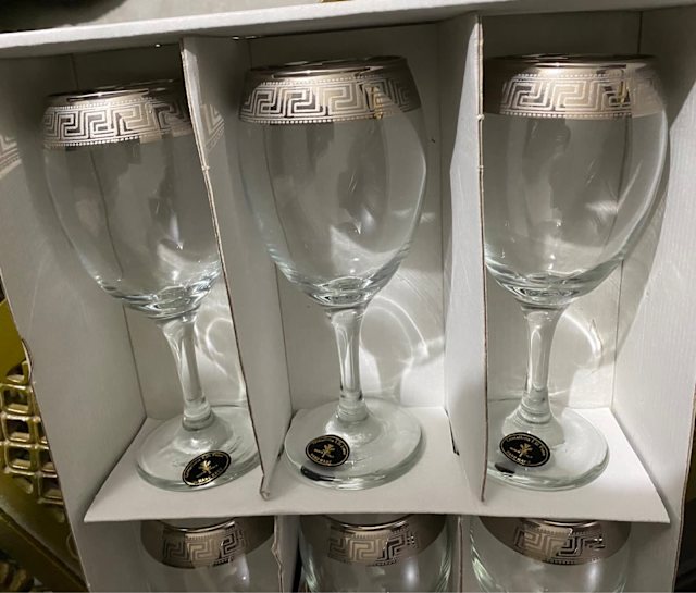 CRISTALLERIA FRATELLI FUMO SILVER PLATED CRYSTAL GOBLETS/WINE GLASSES