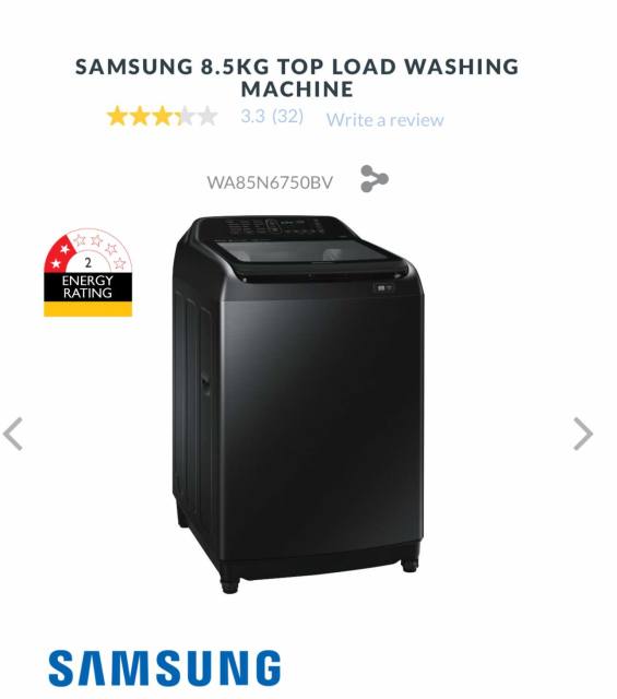 Samsung 8.5kg top loader washing machine Black Washing Machines
