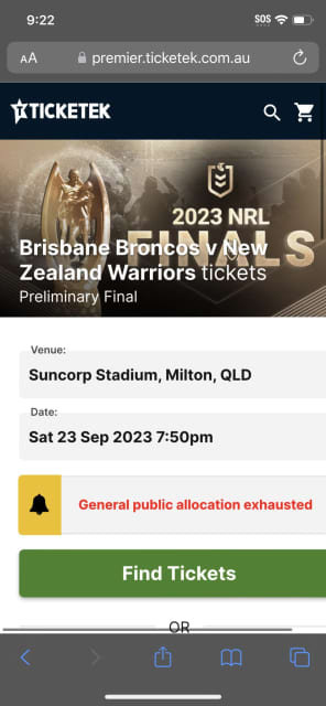 (Pending ) Warriors and broncos rugby league semi finals game Suncorp, Sport, Gumtree Australia Logan Area - Logan Village