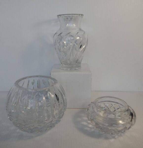 Trio vintage cut lead crystal bowls and vase boho decor Vases & Bowls