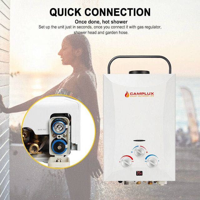 LPG Portable Gas Hot Water Heater Camping System 6L Pump 2 Shower Head