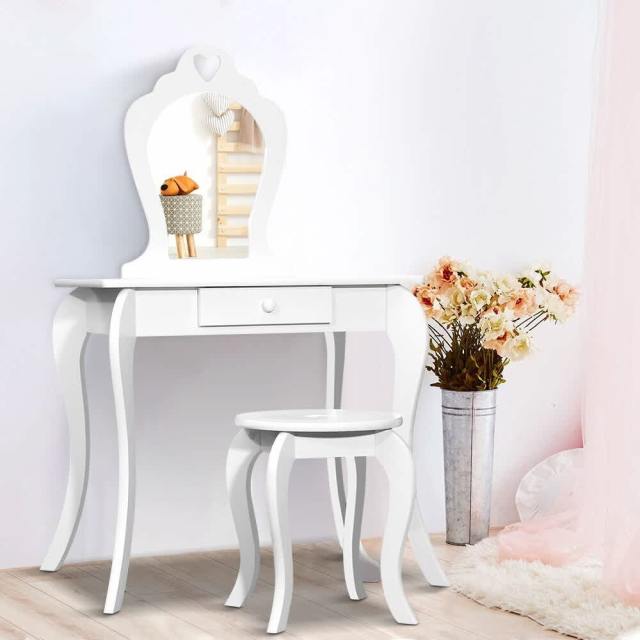 Keezi White Kids Vanity Dressing Table Stool Set Princess Children