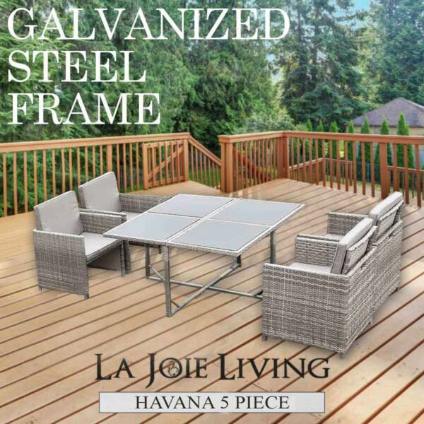 Havana 5 Piece 4 Seater Outdoor Dining Set Furniture Rattan Steel