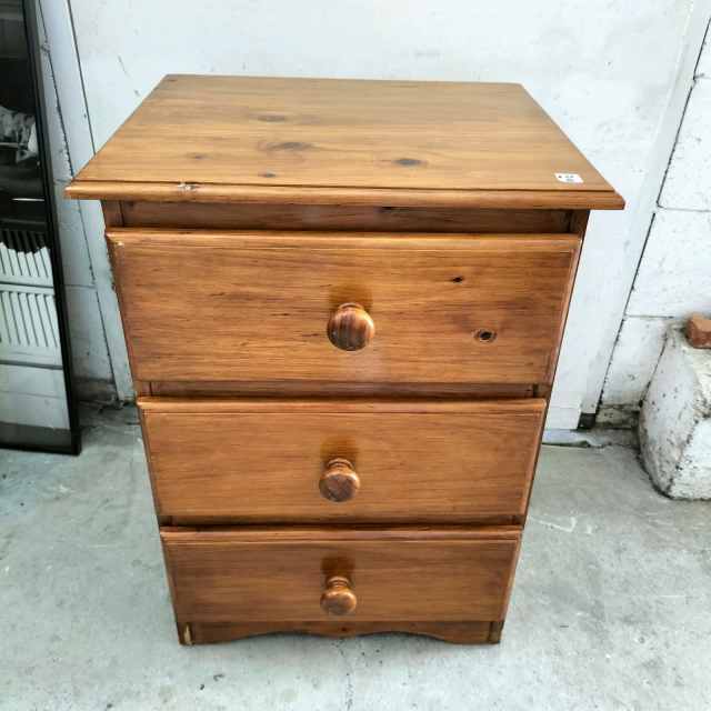 Vintage three drawer bedside table (B). One only. Bedside Tables