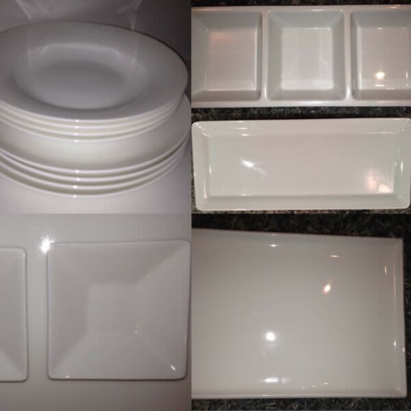 4 Vue Bowls & Plates; 3 Porcelain/Plastic Platters; 2 Square Bowls