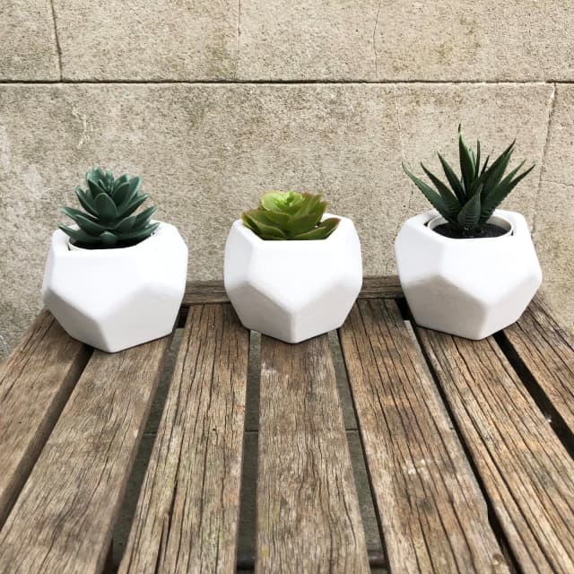 7x10cm x 3 Modern Geometric White Ceramic Mini Succulent Planter Pots