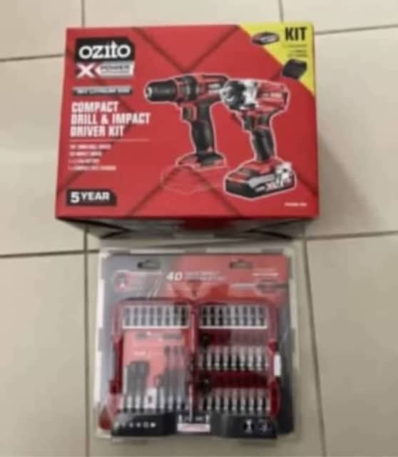 Ozito Power X Change Compact Drill & Impact Driver W/ Torsion Bit Set