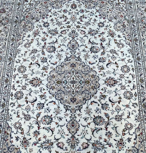 Full room size pure wool beige tone vintage Persian Kashan rug 3.1x2m