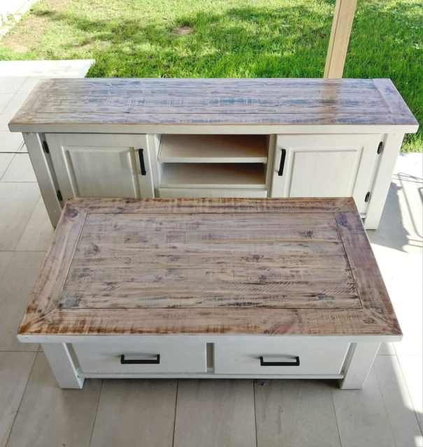 Rustic Refurbed Solid Timber TV Unit & Coffee Table Set. Can Deliver