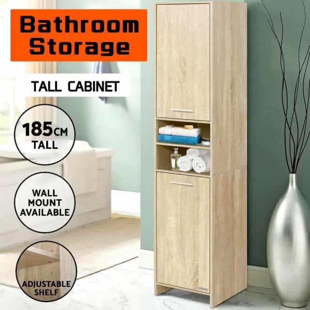 Bathroom Cabinet Storage 1.85m Pantry Kitchen Toilet Cupboard Oak WA ...
