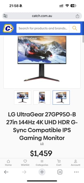 LG UltraGear 27GP950-B 27in 144Hz 4K UHD HDR G-Sync Monitor