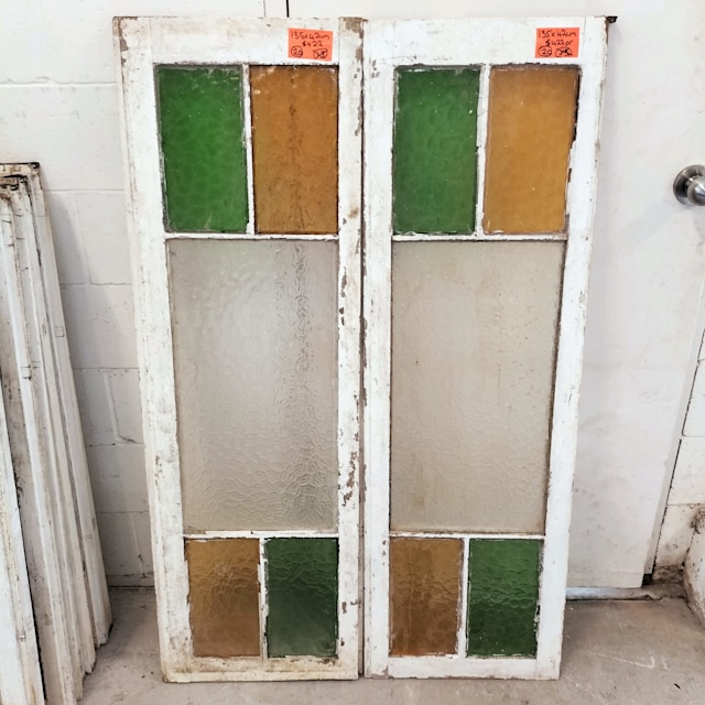 Heritage embossed stained glass timber casement windows . 135x 42cm Building Materials in