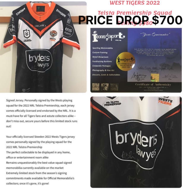 Official West Tigers Signed by whole team in 2022 Telstra Premiership