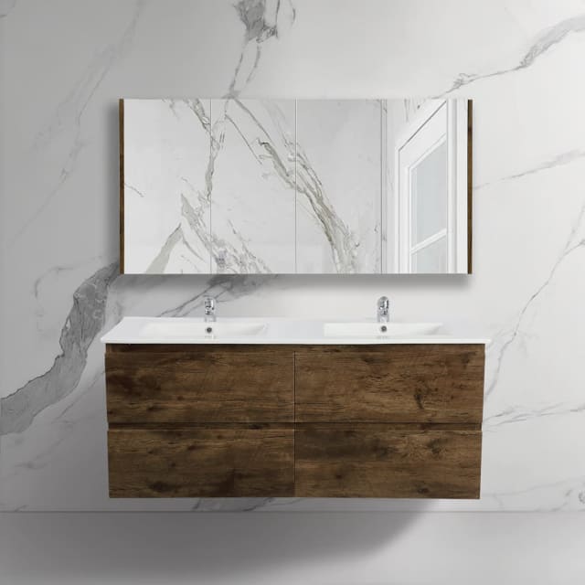 Wall Hung Bathroom Vanity Dark Oak Wood Grain PVC Vacuum MDF Board