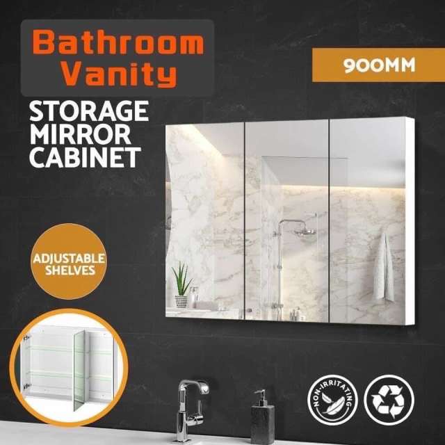 Bathroom Vanity Shaving Mirror Wall Mount Storage 90x72cm WA