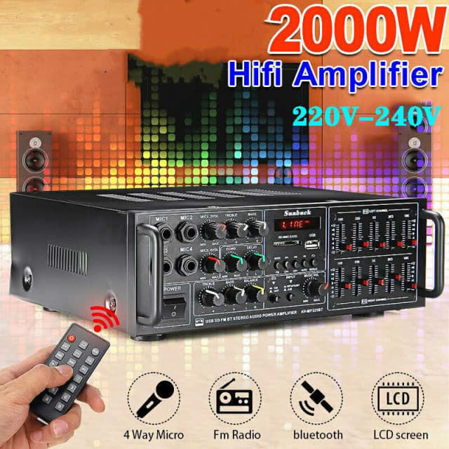 New 12V/220V 2000W bluetooth Audio Power Amplifier 2.0 Channel Stereo