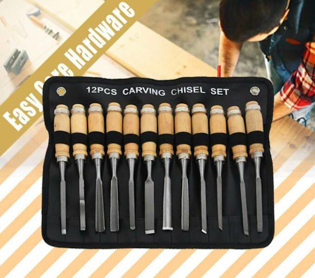 12pcs Carving Chisels Kit Wood Working Professional Gouges Woodworking