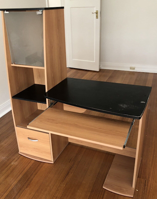 Desk Pullout Shelf + 2 Other Shelves, Drawer, Cupboard Desks