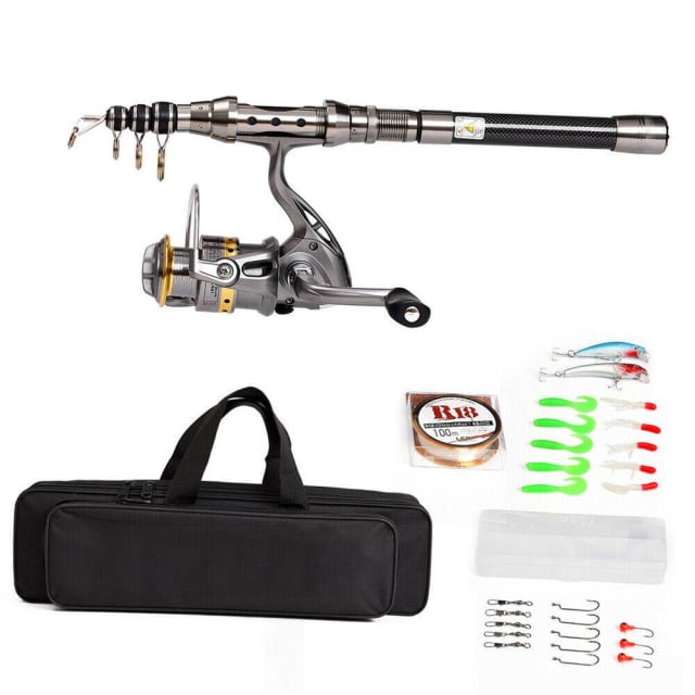 Telescopic Fishing Rod and Reel Combo Full Kit Spinning Reel Gear