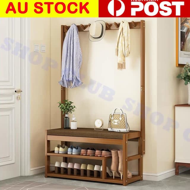 Industrial Hall Tree Hat and Coat Stand Hallway Wooden Shoe Rack Bench Gumtree