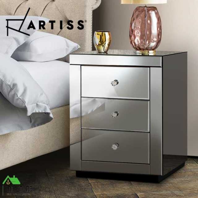 RETURNs Artiss Mirrored Bedside Tables Table Drawers Chest Nightstand