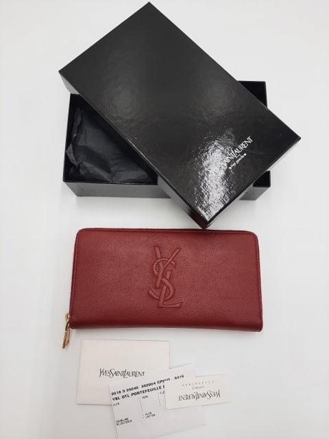 Authentic Ysl Yves Saint Laurent Portefeuille Compact Zip Around Wallet