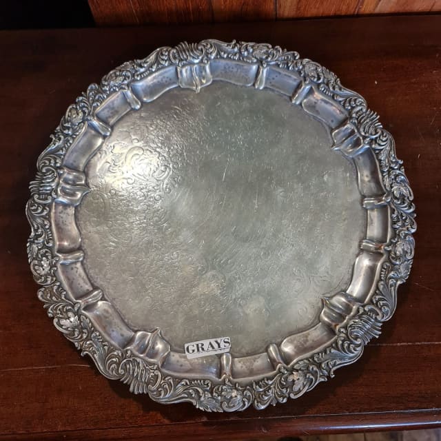 Salver Tray Round Antique Look Reproduction Silver Plate Other