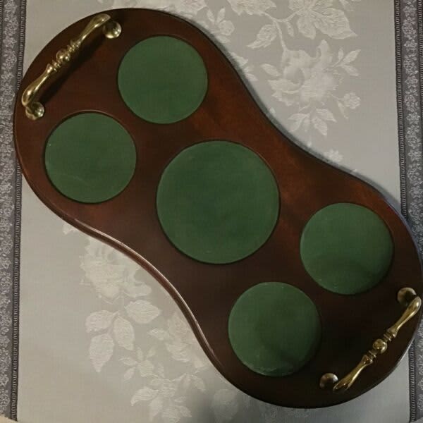 SOLID MAHOGONY RETRO DRINKS TRAY WITH BRASS HANDLES Buffets & Side