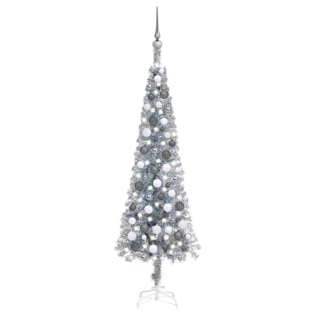 Slim Christmas Tree with LEDs&Ball Set Red 150 cm... Decorative