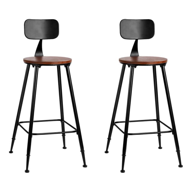 Set of 2 Artiss Bar Stools Pinewood Metal Black and Wood... Stools