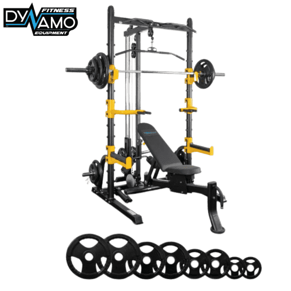Reeplex Squat rack with lat pulldown seated row bench 120kg bar set