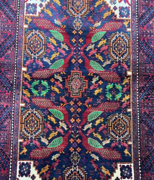 Collectible Pure Wool Pictorial Hand Knotted Persian Balouchi Rug 