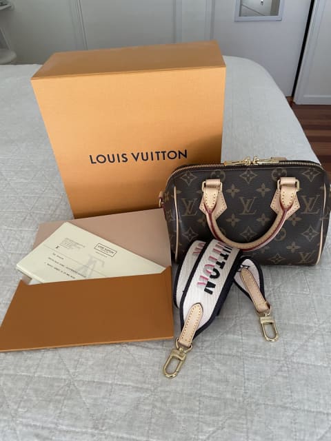 Louis Vuitton Nano Speedy Denim Jacquard Pink in Denim/Calfskin Leather  with Gold-tone - US