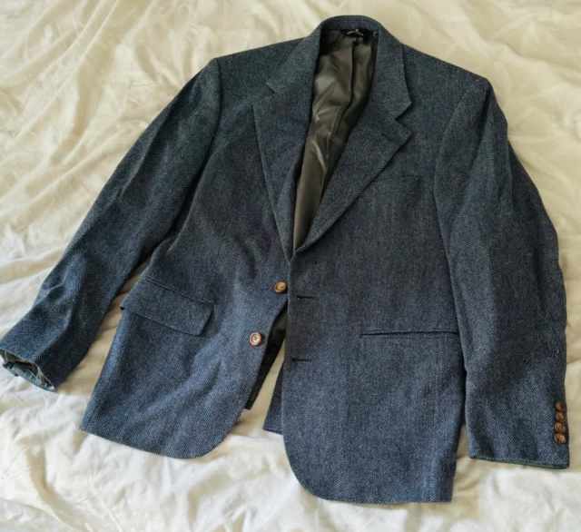 Ralph Lauren Chaps Vintage Herringbone Blue Grey Wool Tweed Blazer 44r